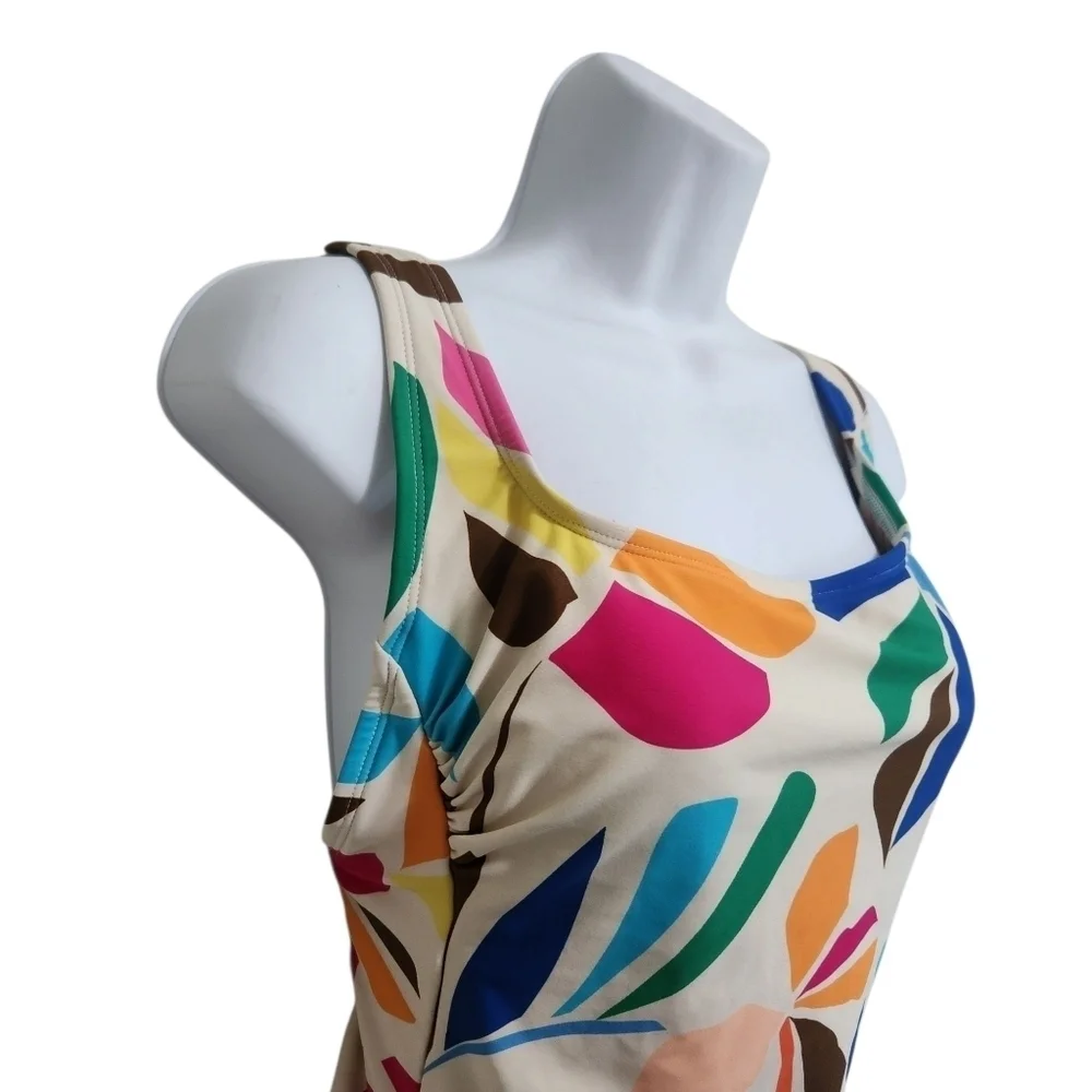 TABITHA BROWN BOTANICAL PRINT SCOOP NECK ONE PIECE SWIMSUIT SZ M